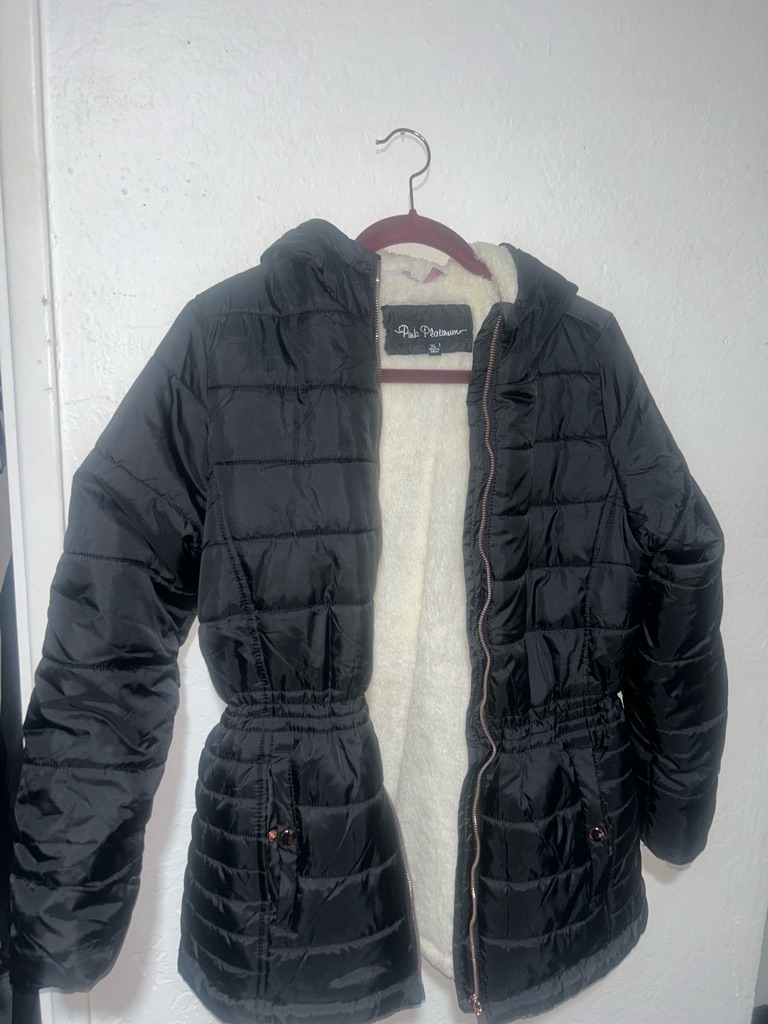 Pink Platinum Black Quilted Puffer Coat With Cream Sherpa Lining